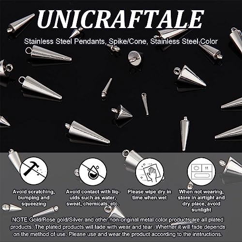 UNICRAFTALE Cone Charms Stainless Steel Spike Charms Punk Style Charm Spike Pendants Dangle Charm for DIY Necklace Earring Bracelet Jewelry Making - size: 6.5/8.5/10/13.5/14/18mm Long