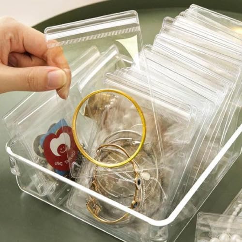 GSXRB Square PVC Bracelet Organizer Bag Clear Zipper Bags Anti Oxidizing Earrings Storage Bags for Storage Jewelry Packing Bags(100pcs 4.33 * 4.33 IN) - size: 4.33*4.33 IN