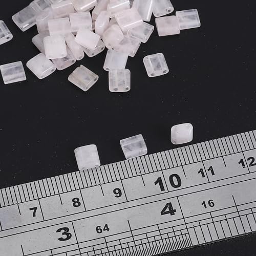 Beadia Natural Rose Quartz Stone Tila Beads 5x5mm Square 2-Hole Spacer Beads for DIY Bracelet Earring Making 15"/Strand - color: Rose Quartz, size: 5x5mm