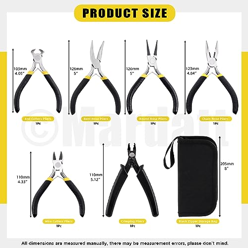 6Pcs Jewelry Pliers Set Includes Round Nose Pliers, Bent Nose Pliers, Needle Nose Pliers, Crimping Pliers, End Nippers and Wire Cutters for Jewelry Making and Repairing