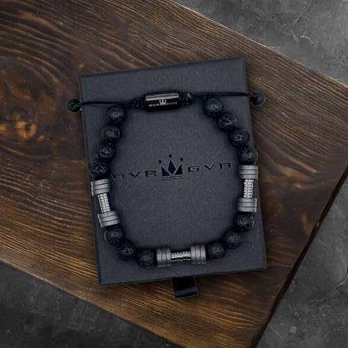Mens Beaded Bracelet - Stone Jewelry, Black Onyx Hematite Bracelets, Mens Accessories, Adjustable - style: Grayson's Grit