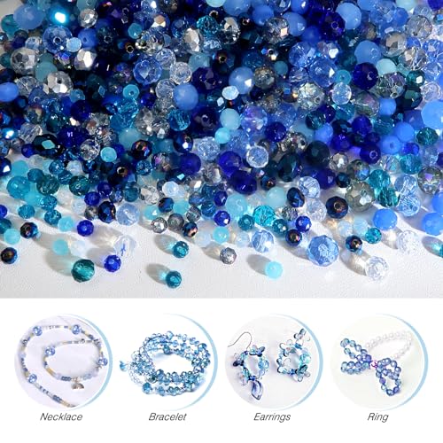 TOAOB 1000pcs Briolette Crystals Glass Beads 4mm 6mm 8mm Rondelle Faceted Spacer Beads Blue Loose Beads for Bracelets Necklace Earrings Jewelry Making - color: Blue