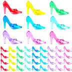 Niceup 75pcs Small Princess Glass Slippers 2in Plastic Crystal High Heel Shoes Toy for Princess Party Favors Doll House Decorations Cupcake Toppers Girls Craft Trinkets Pinata Fillers Hide Seek Toys - style: Princess Shoes (about 75pcs)