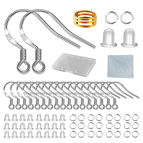 White Gold Earring Hooks, 80 PCS/40 Pairs Ear Wires Fish Hooks, 240pcs Hypoallergenic Earring Making kit with Jump Rings and Clear Silicone Earring Backs Stoppers - color: Small White Gold