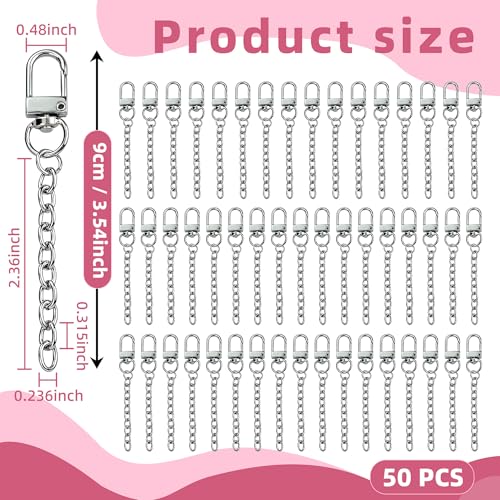NCIWAN 50 PCS Keychain Making Kit Swivel Snap Hook Lobster Claw Clasps and Extender Chain Silver Metal Keychain Clips with Key Ring Bulk for DIY Craft Supplies Jewelry Key Chain Bags Accessories Gift - color: Silver 50
