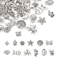 Fashewelry 60pcs Ocean Animal Tibetan Loose Spacer Beads Turtle Shell Fish Antique Silver Sea Life Creatures Alloy Western Beads for Necklace Bracelet Earring Craft Jewelry Making Supplies - color: Antique Silver, 12 Styles