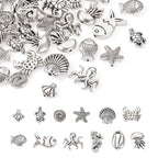 Fashewelry 60pcs Ocean Animal Tibetan Loose Spacer Beads Turtle Shell Fish Antique Silver Sea Life Creatures Alloy Western Beads for Necklace Bracelet Earring Craft Jewelry Making Supplies - color: Antique Silver, 12 Styles
