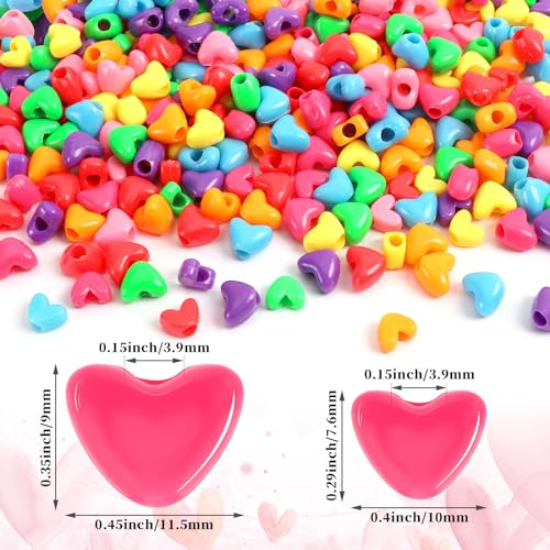UPINS 1200Pcs Heart Beads, Valentine's Beads for Crafts Jewelry Making Bracelets Beads for Valentine's Party Christmas (600 Large and 600 Small) - color: Multicolor Heart