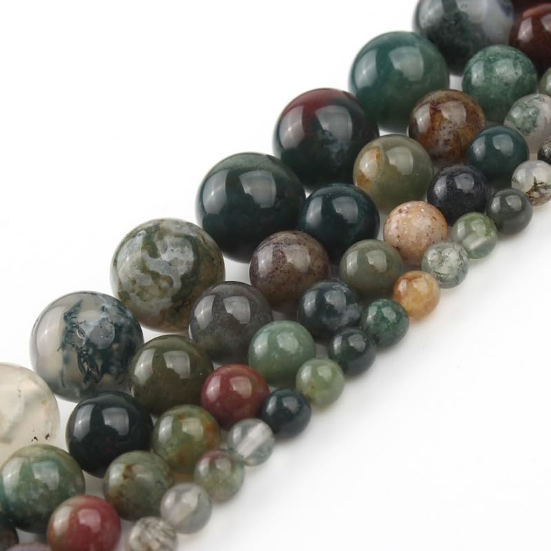 Indian Agate 6mm 60 Pcs Stone Beads for Jewelry Making Large Beads Bracelet Keychain Loose Round Smooth Gemstone Beads Necklace Earrings DIY Arts and Crafts Natural Stone Beads ﻿ - color: Indian Agate, size: 6mm
