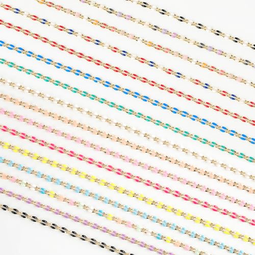 YOUBEIYEE 6.6 Feet Gold Plated Brass Chain on Spool Green Enamel Cable Chain Necklace DIY Jewelry Chains Bulk with Jump Rings and Lobster Clasps - color: Green