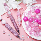 106Pcs 20mm Beads for Pens Making with Rondelle Spacer Beads Pink Acrylic Focal Bubblegum Bead Crystal Round Sparkly Chunky Bead for Pens Beadable Keychain Necklace DIY Craft Jewelry Making Supplies - color: Pink