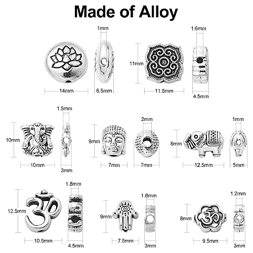 DanLingJewelry 80Pcs 8 Styles Tibetan Religious Beads Antique Silver Buddha Lotus Elephant Religious Spacer Beads for Jewelry Making Crafts - color: 80pcs - religious - 8 styles
