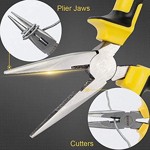 DOWELL 6 Inch Long Nose Pliers Needle Nose Pliers with Wire Cutter Nickel Chromium Steel Construction Professional Handle - size: 6"Long Nose Pliers