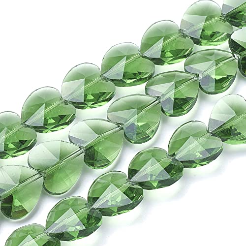 Cheriswelry 100pcs Green Glass Heart Shaped Beads, 14mm Crystal Faceted, Transparent Loose Spacer Beads for DIY Earring, Bracelet, Necklace Crafting - color: Green