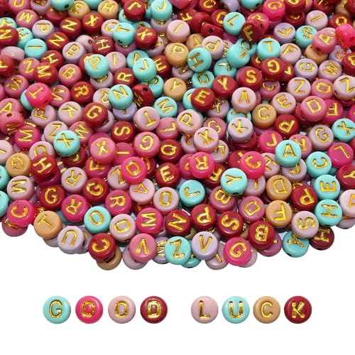 Looconi 1000pcs Colorful Letter Beads Gold 7x4mm and Elastic String with Storage Box for Jewelry Making Bracelet Hair Braids Crafts - color: ColorfulLight