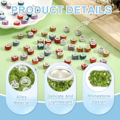 uxcell 50Pcs European Large Hole Beads, Rhinestone Craft Bead Crystal Charm Spacer Beads for Pens Bracelet Making Necklace DIY Craft, Olive Green - color: Olive Green