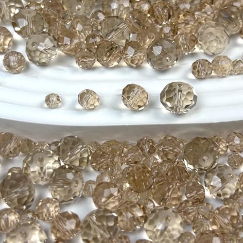 580pcs 4/6/8/10mm Glass Beads Silver Champagne Faceted Crystal Briolette Loose Beads for Bracelets Necklaces DIY Crafts - color: Silver Champagne