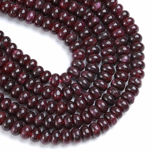 76pcs 5x8mm Natural Stone Garnet Red Jade Rondelle Spacer Loose Beads Abacus Disk Stone Round Loose Gemstone Beads for Jewelry Making DIY Bracelet Necklace - color: Garnet Red Jade Stone