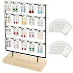 Earring Display Stand for Selling, Wood Earring Rack Display Holder Stand, 4 Tier 20 Hooks Jewelry Display for Selling with 40pcs Earring Cards, Bracelets, Rings, Necklaces - color: Black