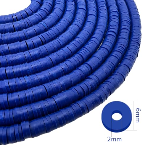10 Strands Clay Bead, Heishi Beads for Bracelet Stack, Earth Tone Clay Beads for Adults, Flat Beads Kit for Friendship Bracelets, Neutral Beads Bracelet Making Kit(Navy) - color: Navy