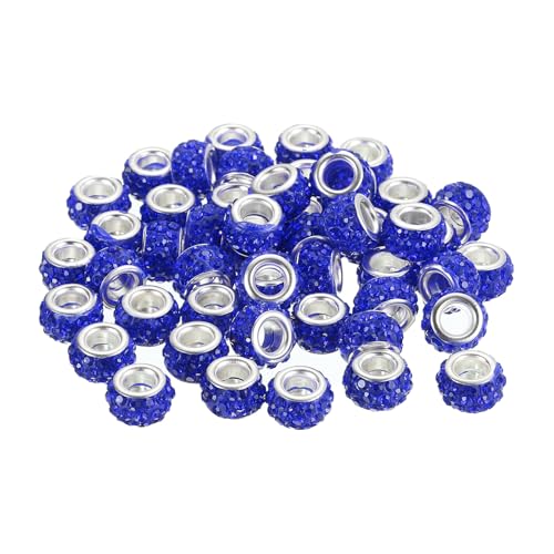 uxcell 50Pcs European Large Hole Beads, Rhinestone Craft Bead Crystal Charm Spacer Beads for Pens Bracelet Making Necklace DIY Craft, Drak Blue - color: Drak Blue