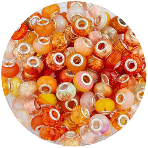 LAIDANLA Orange Mix Large Hole Beads, 100pcs 14mm x 5mm Round Resin, Plastic, Acrylic Loose Beads for Jewelry Making, DIY Gifts - color: M-Orange Mix