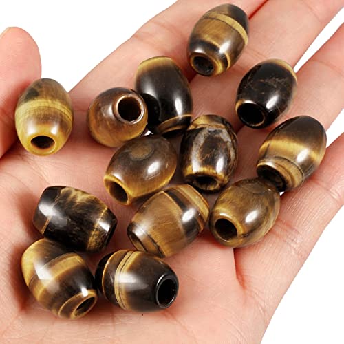 SUNYIK Tiger's Eye Stone Large Hole (5mm) Barrel Rondelle Loose Charms European Bead fits Bracelet,Jewelry Makings Pack of 20 - color: Brown-Tiger's Eye Stone, size: 16x5mm