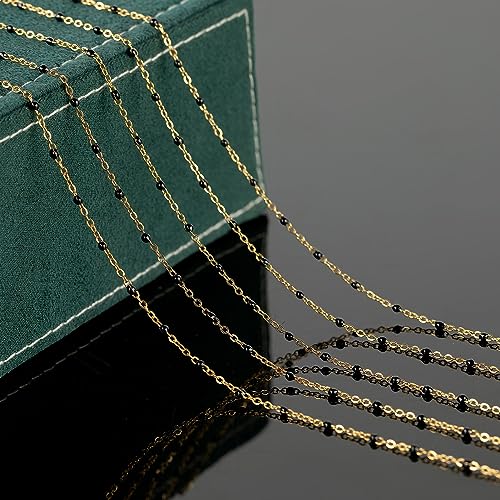 UMAOKANG 10 Meters Gold Plated Chains for Jewelry Making Black Enamel Bead Stainless Steel Link Chain on Spool - color: Gold-Black Enamel