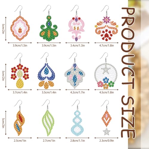 BEUNITONE 12 Pairs Flower Diamond Painting Earrings Fashion DIY Earring Making Kit Diamond Art Earrings Jewelry Making Kit for Adults Women Craft Ornaments DIY Decor - style: Mixed Element-2
