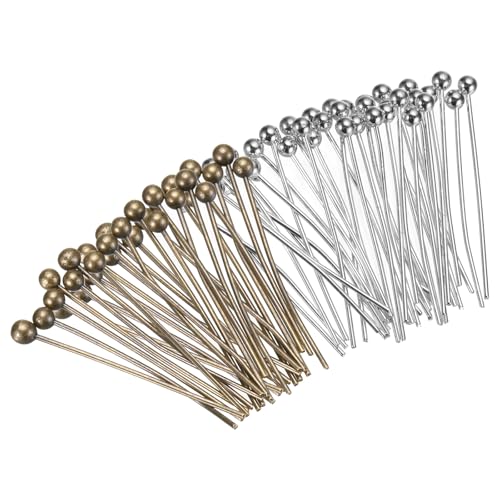 MECCANIXITY 200Pcs Plated Ball Head Pins Jewelry Making 24 Gauge 20mm Wire Head Pins Brass Ball Head Pins End Head Pins for DIY Craft Necklaces Bracelets Earrings, Bronze and Silver - color: Bronze and Silver, size: 20mm
