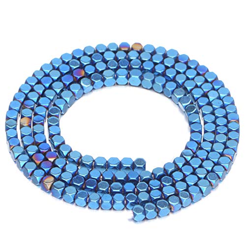 AD Beads Natural Hematite Gemstone Faceted Square Cube Loose Beads 16" 2x2mm 4x4mm (2x2mm, Metallic Blue) - color: Metallic Blue, size: 2x2mm