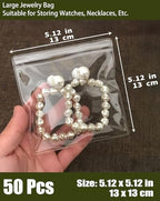 50Pcs Anti Tarnish Jewelry Bags Clear Pvc Jewelry Storage Pouches with Zipper Plastic Packing for Earrings (Pvc Bracelet Bags Large 5.12x5.12 in) - color: 50Pcs Pvc Bracelet Bags Large 5.12x5.12 in