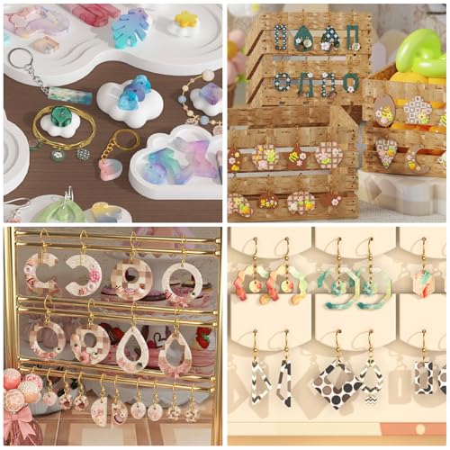 RESIN GO Epoxy Resin Earring Molds, 328 PCs UV Resin Jewelry Molds Kit with Holes, Variety Shapes Keychain Pendant Necklace Bundle Complete Set Clearance, Silicone Molds for Teen Female