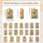 SUNNYCLUE 1 Box 40Pcs 20 Styles Tarot Card Charms Occult Charms Bulk Antique Gold Rectangle Metal Magic Divination Alloy Gothic Pendants for Jewelry Making Halloween Necklace Bracelet Earrings DIY - color: Antique Gold