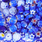 1 Box 160pcs 8 Styles Blue Millefiori Lampwork Beads Handmade Flower Heart Evil Eye Flat Round Glass Loose Spacer Bead Charm Bulk for Jewelry Making Bracelets Necklaces DIY Craft Supply