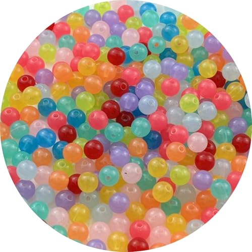 300pcs Acrylic Round Beads for Crafts 8mm Resin Candy Color Spacer Beads with Hole for Jewelry Making Sewing Crafts Decoration Necklaces Bracelets Earrings Supplies(Jelly Mix Colors) - color: Jelly Mix Colors, size: 8mm