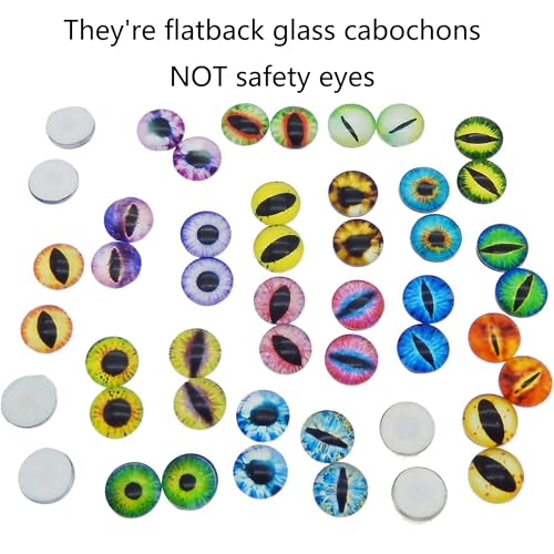 Julie Wang 20mm 40pcs Dragon Eyes Flatback Round time gem cover Mixed Style Glass Cabochon Dome for Fantasy Jewelry Animal Crafts DIY Findings - size: 20MM-40PCS