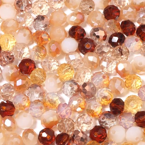 Songxi 200pcs 8mm Brown Glass Beads for Jewelry Making, 5 Style 3 Size Crystal Beads for Bracelets Jewelry Making, Spacer Beads for Keychain Making Necklace Earring DIY Arts and Crafts - color: Brown, size: 8mm