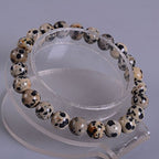 Justinstones 8mm Round Beads Stretch Bracelet 7 Inch Unisex - color: Dalmatian Jasper