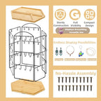 Rotating Earring Display Stand for Vendors, 48 Hooks Hexagon Bamboo Jewelry Holder, Large Capacity Jewelry Storage Showing Rack for Selling, Store, Home, Necklace Bracelet Keychain, 3 Tiers