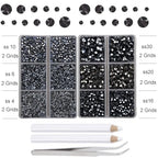 10000Pcs 2-Boxes Mixed Size Hot Fix Round Crystals Gems Glass Stones Hotfix Flat Back Rhinestones with Tweezers and Picking Pencil (Hematite Black) - color: Hematite Black, size: 2-Box (10000pcs)