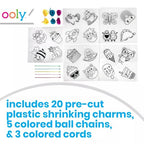 Ooly 28 PC DIY Shrinking Art Kit for Kids, 20 Plastic Pre Cut Charms and More, No Mess Creative Activity Jewelry Making Kit - Cute Crew - color: Cute Crew Charms