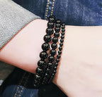 3Pcs Healing Crystal Turquoise Bracelets for Women Men 8mm 6mm 4mm Natural Stone Beaded Stretch Bracelet Jewelry Gifts for Women Girl - color: T2-Black Onyx
