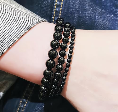 3Pcs Healing Crystal Turquoise Bracelets for Women Men 8mm 6mm 4mm Natural Stone Beaded Stretch Bracelet Jewelry Gifts for Women Girl - color: T2-Black Onyx