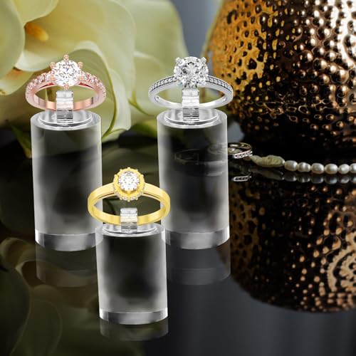 7 Pack Acrylic Ring Display Holder Clear Cylinder Jewelry Stand for Wedding Engagement Rings Organizer Sturdy Solid Showcase