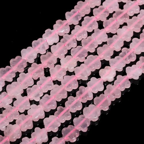 Songxi 60pcs 6mm Pink Crystal Plum Blossom Natural Stone Beads for Jewelry Making, Smooth Loose Flower Shape Gemstone Beads for Bracelets Necklace Earrings Making Supplies ﻿ - color: Pink Crystal