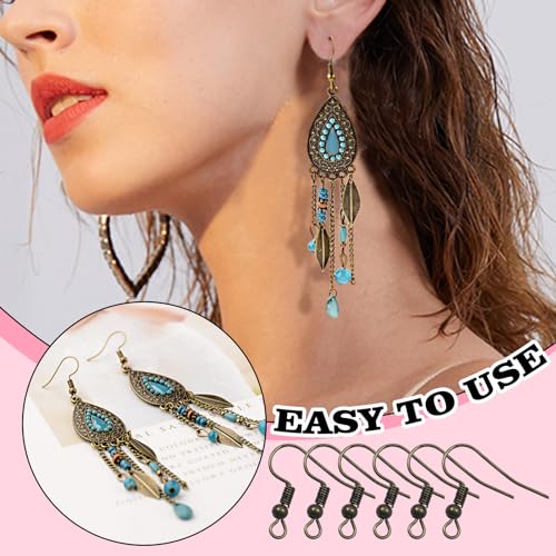 TOAOB 100pcs Earring Hooks Hypo Allergenic French Ear Wires with Ball and Coil 18mm Antique Bronze Fish Hook Earrings Making Supplies Jewelry Findings - color: Antique bronze
