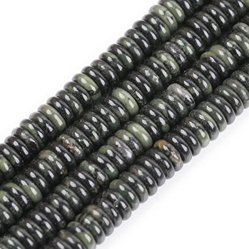 JOE FOREMAN 2x6mm Natural Green Canada Jadeite Jade Semi-Gemstone Heishi Disc Rondelle Spacer Beads for Jewelry Making Full 15" Strand Energy Stone Healing Power - color: Green Canada Jadeite Jade