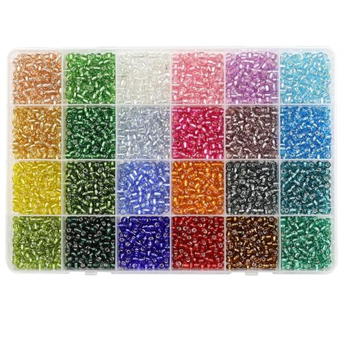 4mm Silver Lined Glass Seed Beads Kit - 3960pcs with Storage Box, 24 Vibrant Colors (165pcs/Color), Ideal for Jewelry Making, Bracelets & DIY Crafts - color: 24-c
