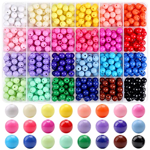 600Pcs 8mm Candy Color Acrylic Round Beads, 24 Colors Assorted Plastic Bubble Gum Beads with Hole Loose Beads Bulk for Bracelets Necklace Jewelry Making DIY Crafts - color: Candy Acrylic Beads - 8MM